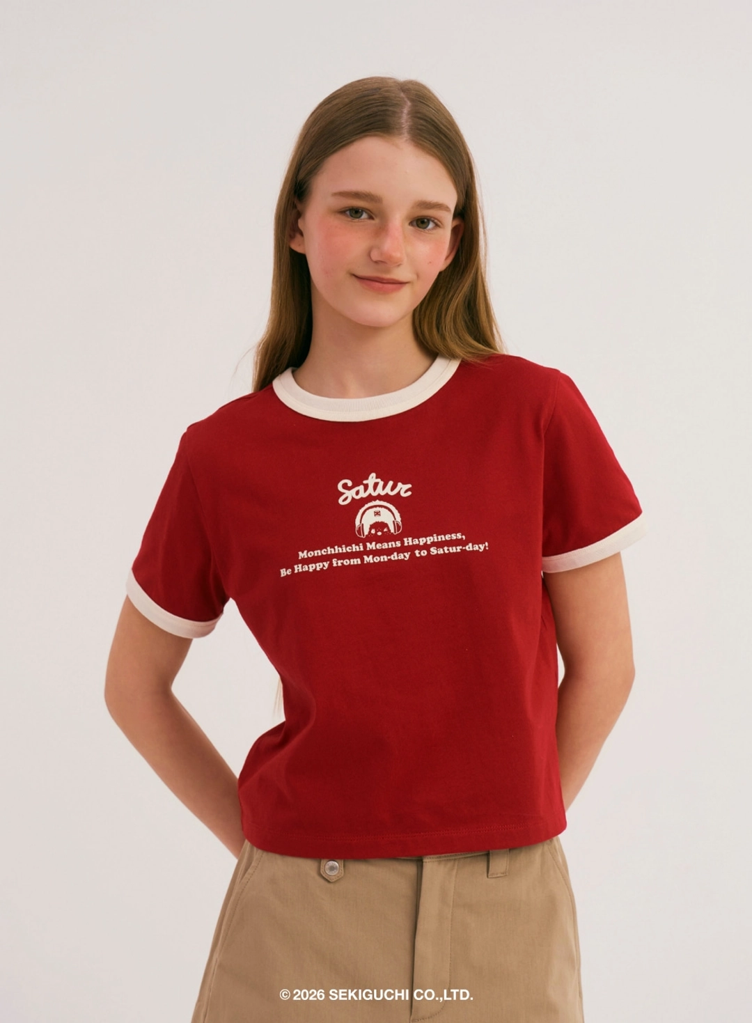 세터 (W) Satur X Monchhichi Ringer T-Shirt - Red 상품 이미지 2
