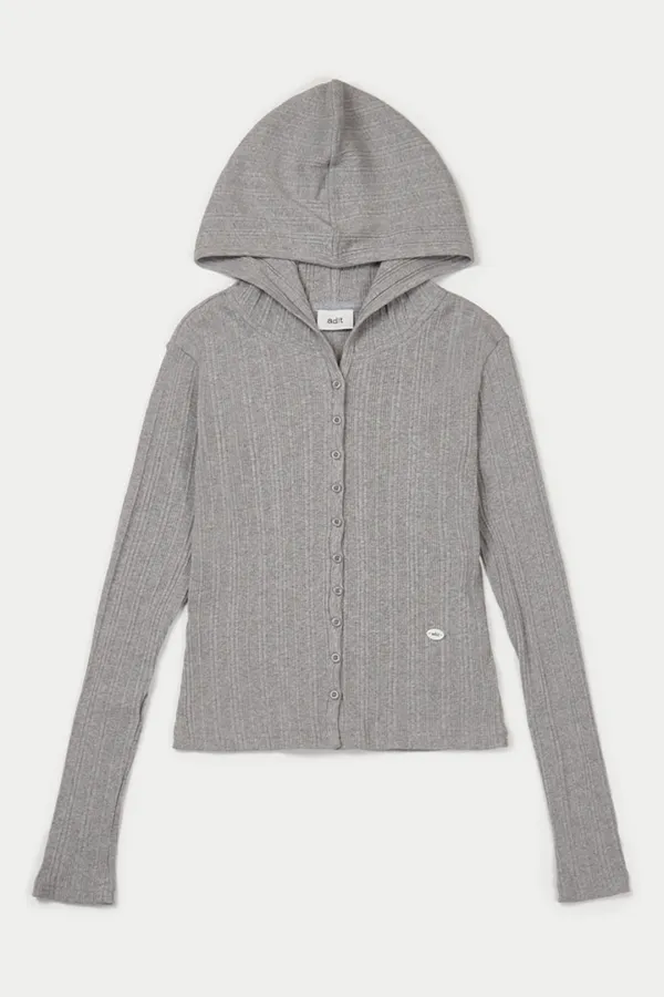 Hooded ribbed cardigan_gray