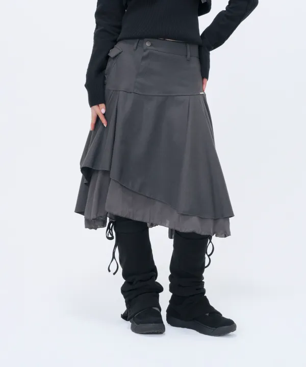 [10월 19일 발매] Layered yoke flare midi skirt CHARCOAL