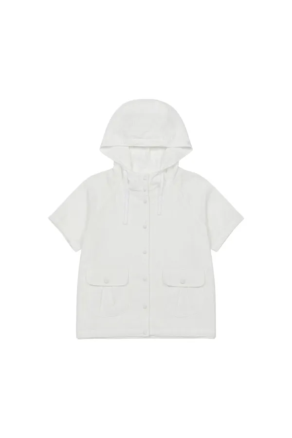 PUNCHING HOODED HALF JUMPER, WHITE