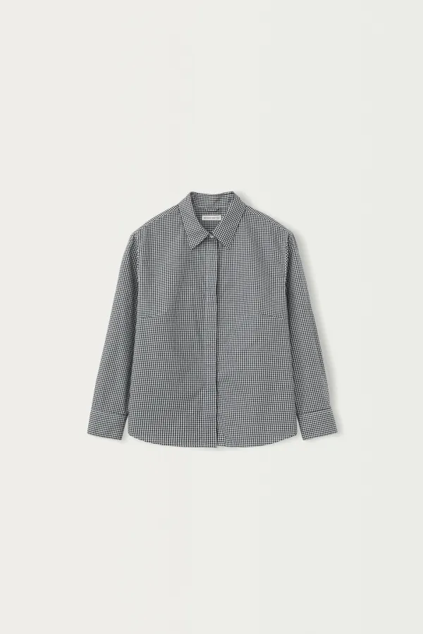 3RD / Arietta hidden button shirt (Black check)
