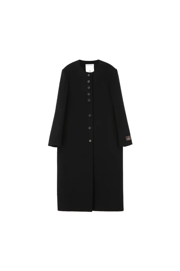 No Collar Long Coat, Black