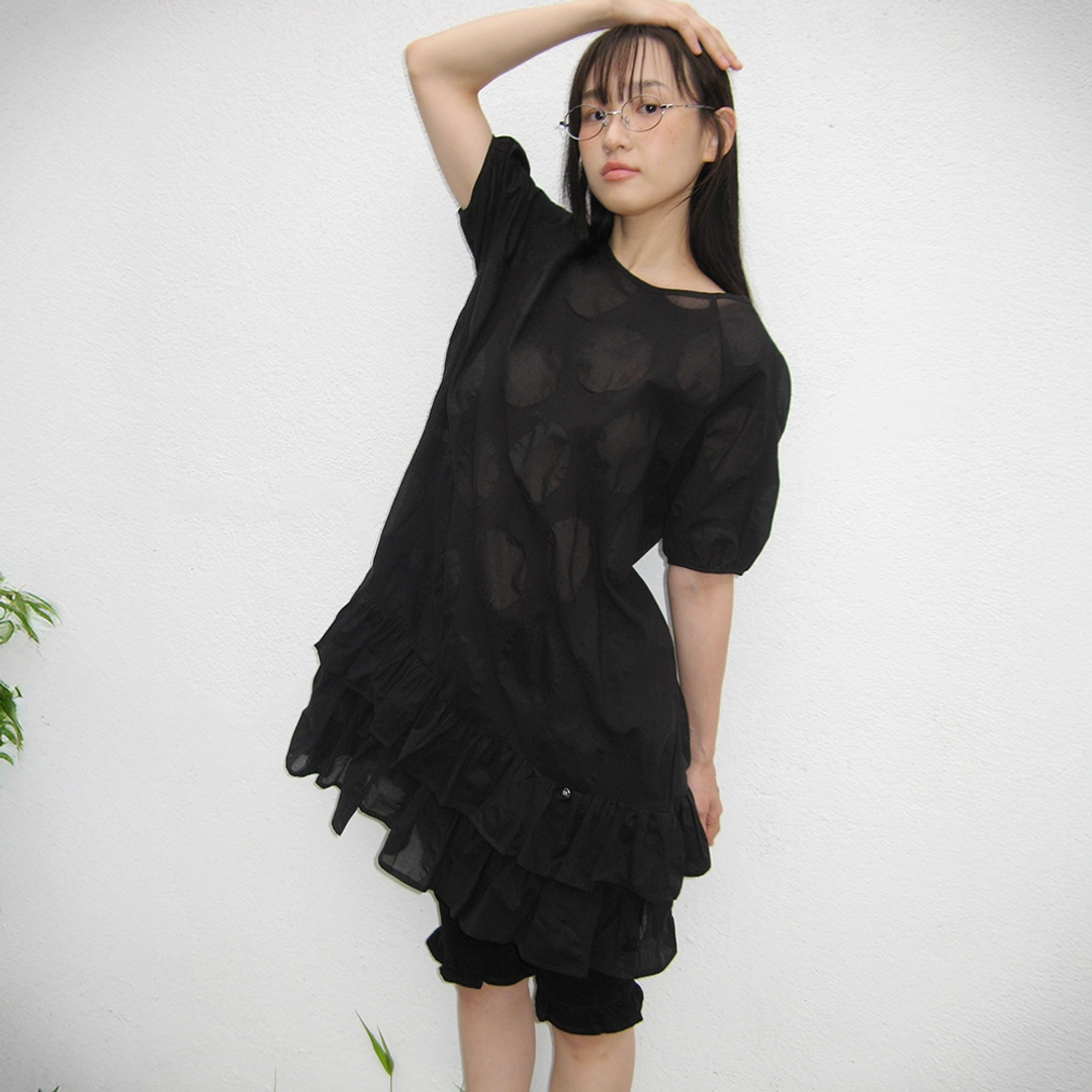 론론 AIRY DOT RUFFLE LAYERED DRESS BLACK 상품 이미지 1