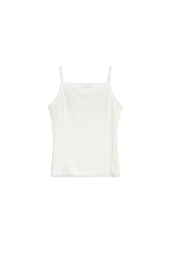 LACE SHIRRING V-NECK SLEEVELESS TOP, IVORY