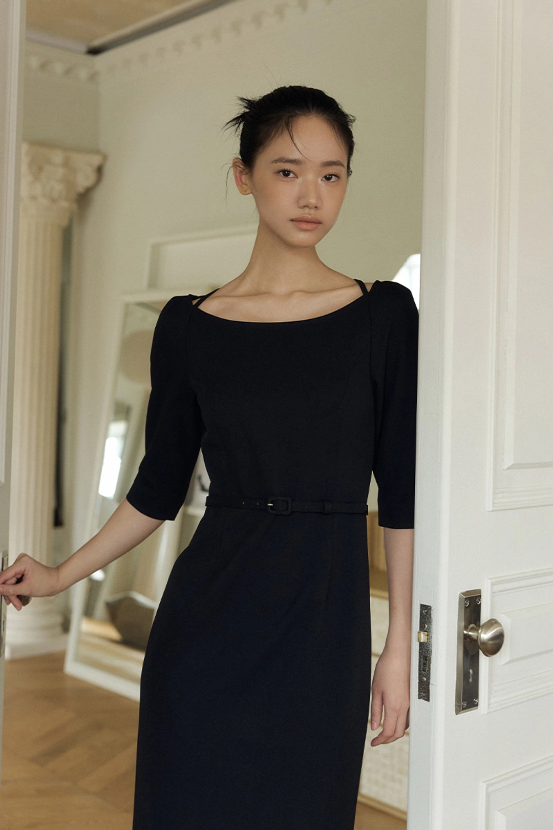루시르주 Thalia Belted Boatneck Dress (black) 상품 이미지 2