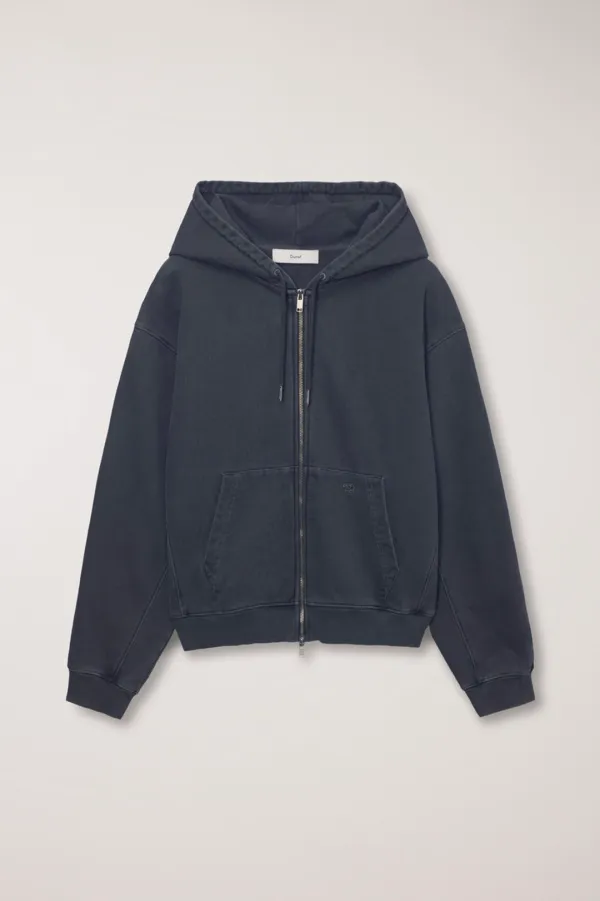 UNISEX GARMENT DYED ZIP-UP HOODIE BLACK_UDTS6A114BK