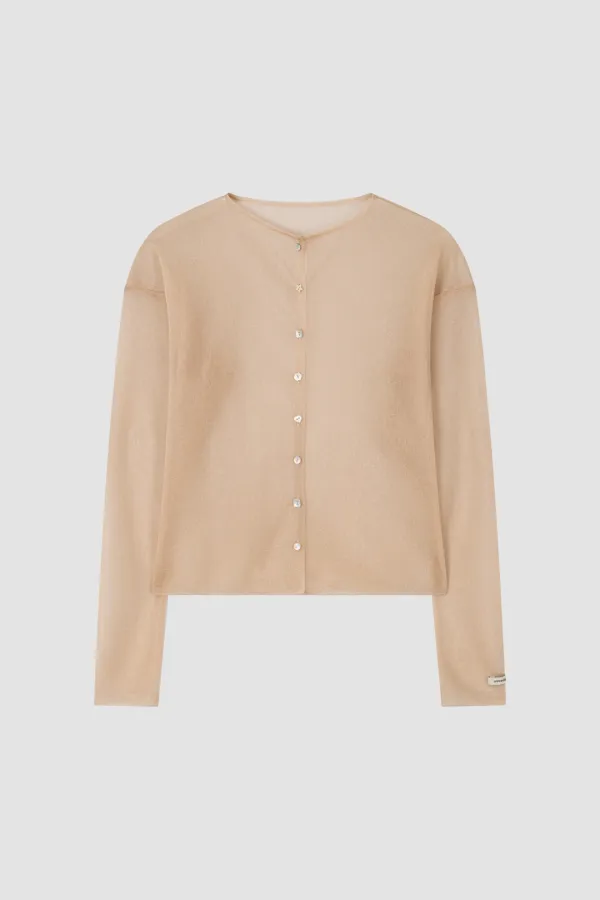 SHEER GLOSSY CARDIGAN_NUDE BEIGE