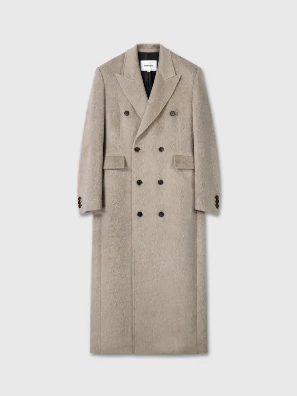 (W) WOOL AND ALPACA FITTED DOUBLE-BREASTED MAXI COAT_ BEIGE