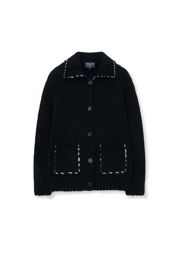 HANDMADE COLLAR KNIT CARDIGAN FOR MEN IN BLACK