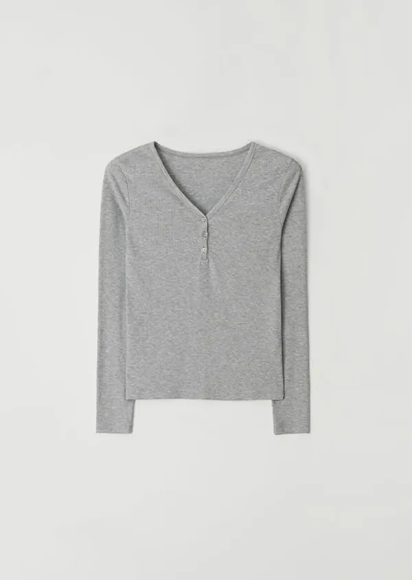 ribbed button top-gray