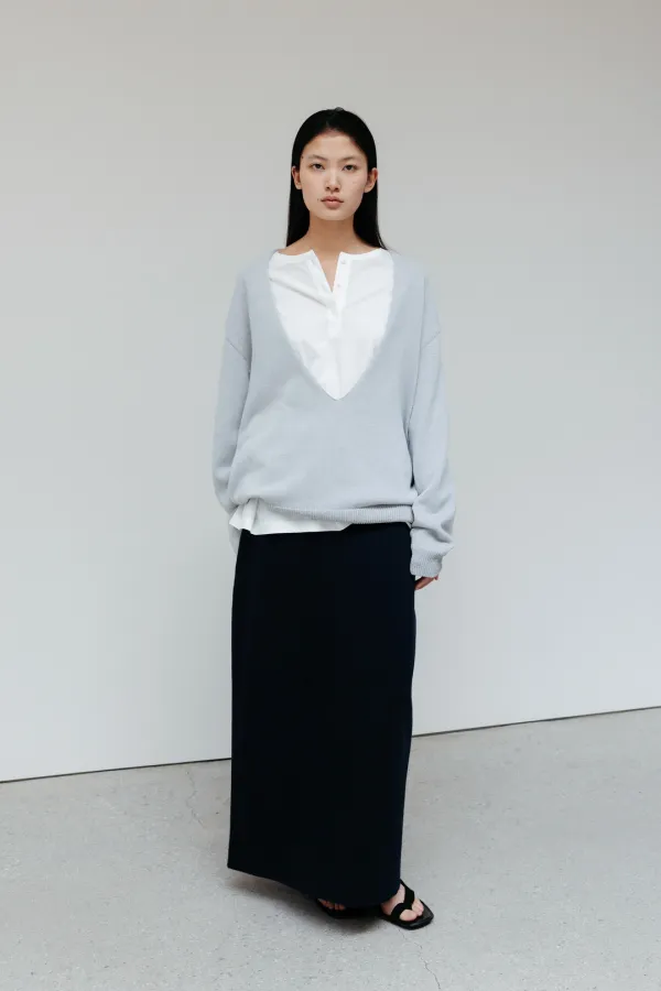 Hanji-Blend Deep V-Neck Pullover_Gray