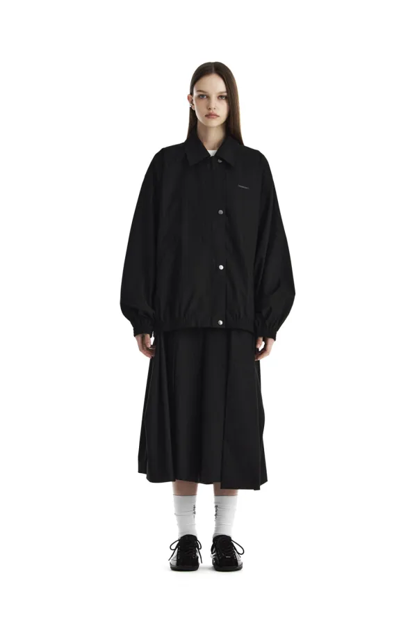 Stripe Oversized Blouson Set-Up Jumper [ Black ]