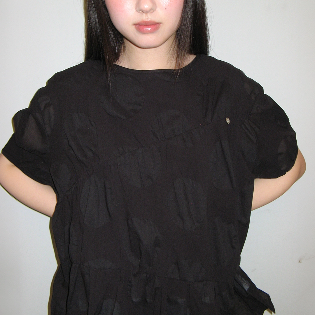 론론 AIRY SHIRRING PEPLUM BLOUSE BLACK 상품 이미지 2