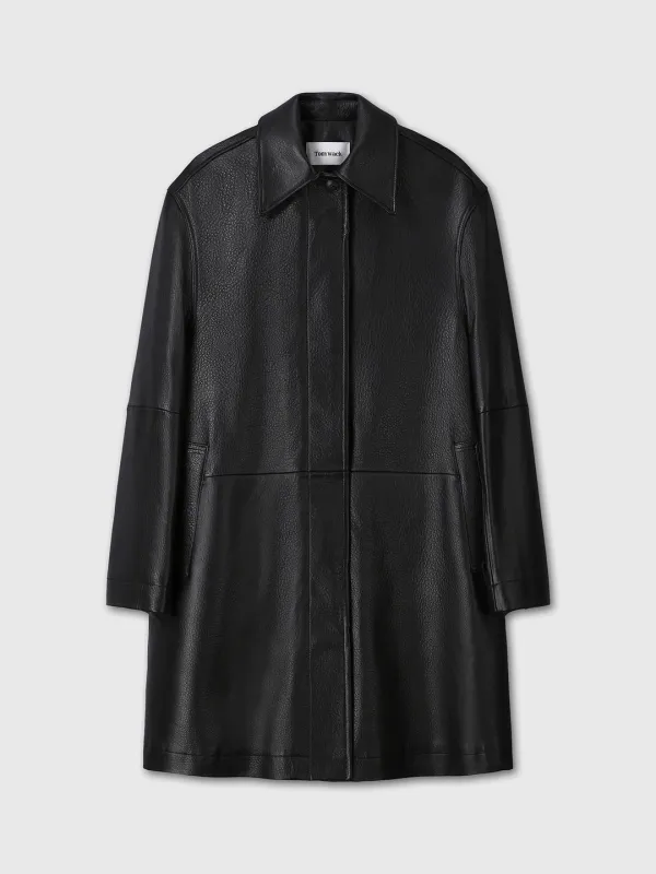 (W) HALF LEATHER COAT_ BLACK
