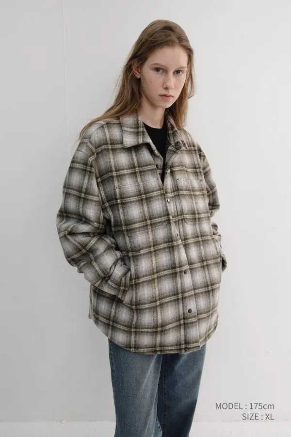 UNISEX QUILTED FLANNEL SHIRT KHAKI CHECK_UDJU6D128K2