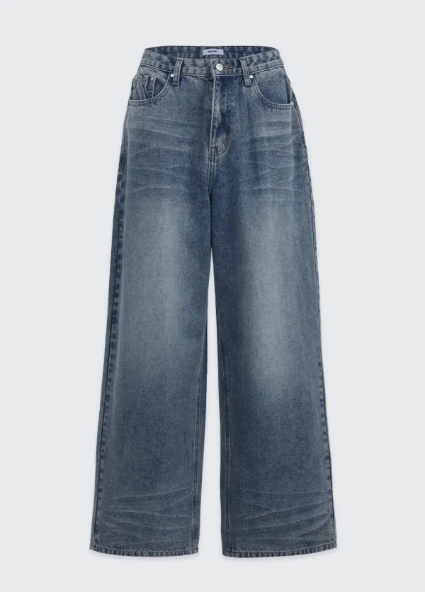  [25-36]  Ixra Brush Washing Wide Denim Pants  익스라 브러쉬 워싱 와이드 데님 팬츠 (봄-가을-데일리룩-캐주얼룩-와이드팬츠-브러쉬워싱-워싱팬츠-빅사이즈-자체제작) 