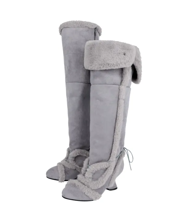 Asym Shearling Wedge Boot / Grey