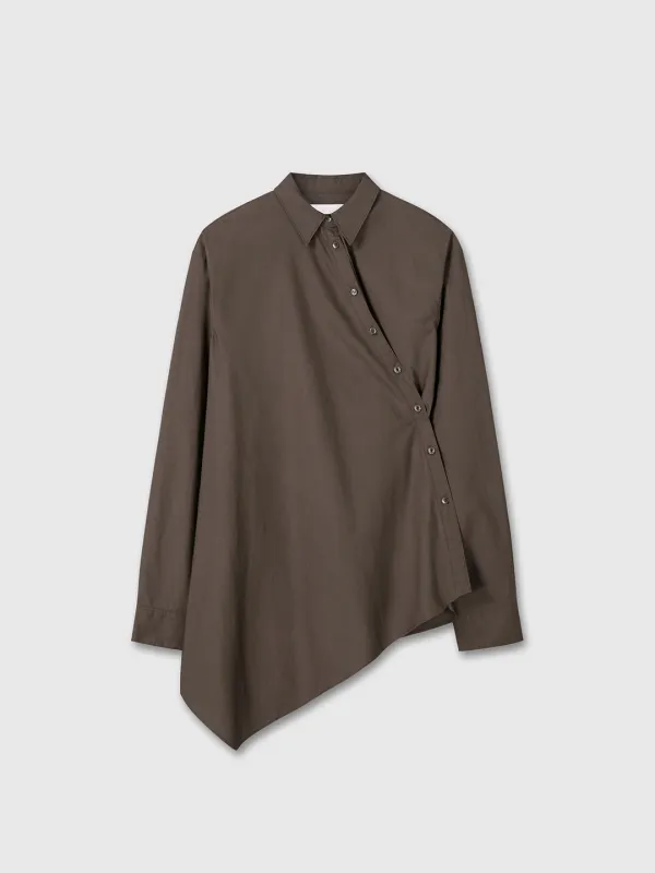 (W) COTTON TWISTED SHIRT_ BROWN