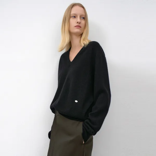 (T-7125)ESSENTIAL CASHMERE DEEP V-NECK KNIT
