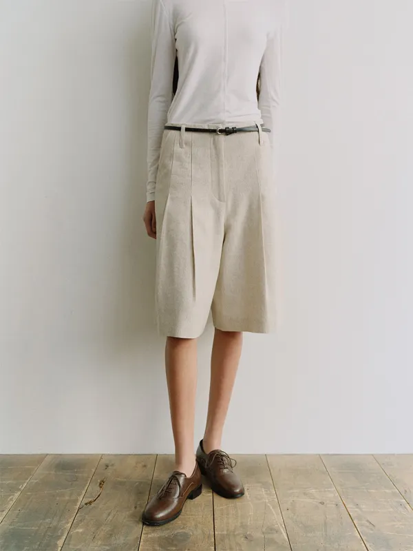 TIS STRIPE WIDE BERMUDA TROUSERS_BEIGESTRIPE