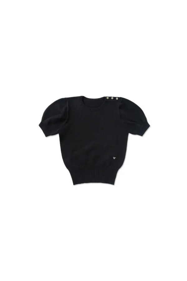 Slim button half knit_black