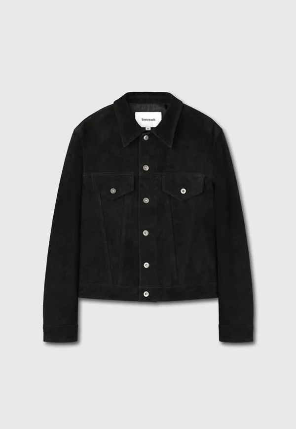 Suede Cropped Trucker_ Black