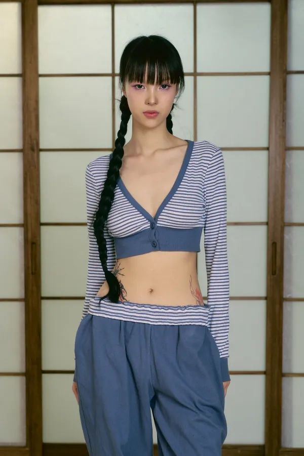 STRIPE CROP SHRUG (BLUE)
