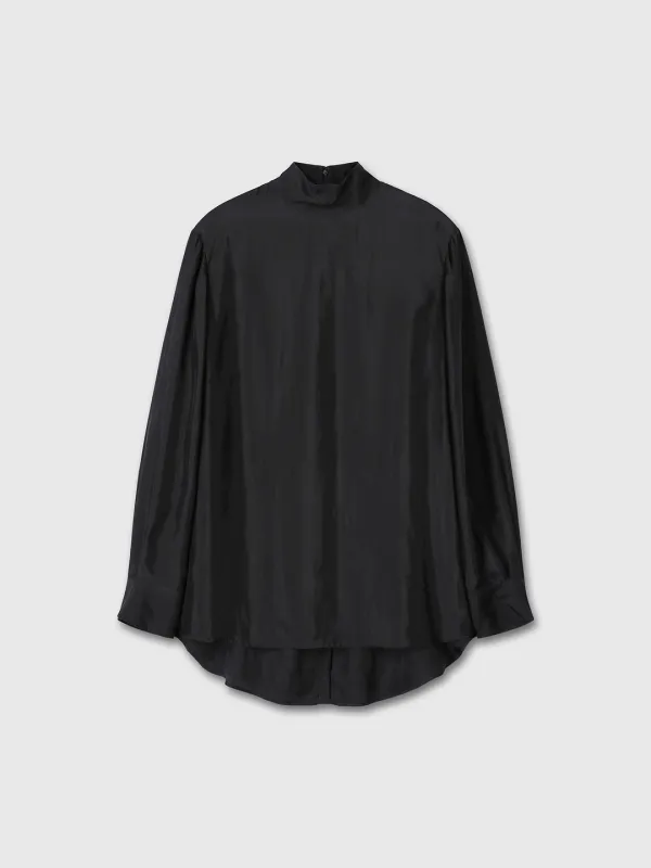 (W) LIQUID OVERSIZED HIGH NECK TOP_ BLACK