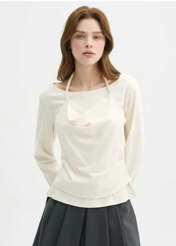  [44-120]  Abel Halter-neck One-were Tee  에이벨 홀터넥 원 웨어 티 (봄-가을-데일리룩-데이트룩-페미닌-유니크-보트넥-홀터넥-레이어드-슬림핏-체형커버-자체제작) 