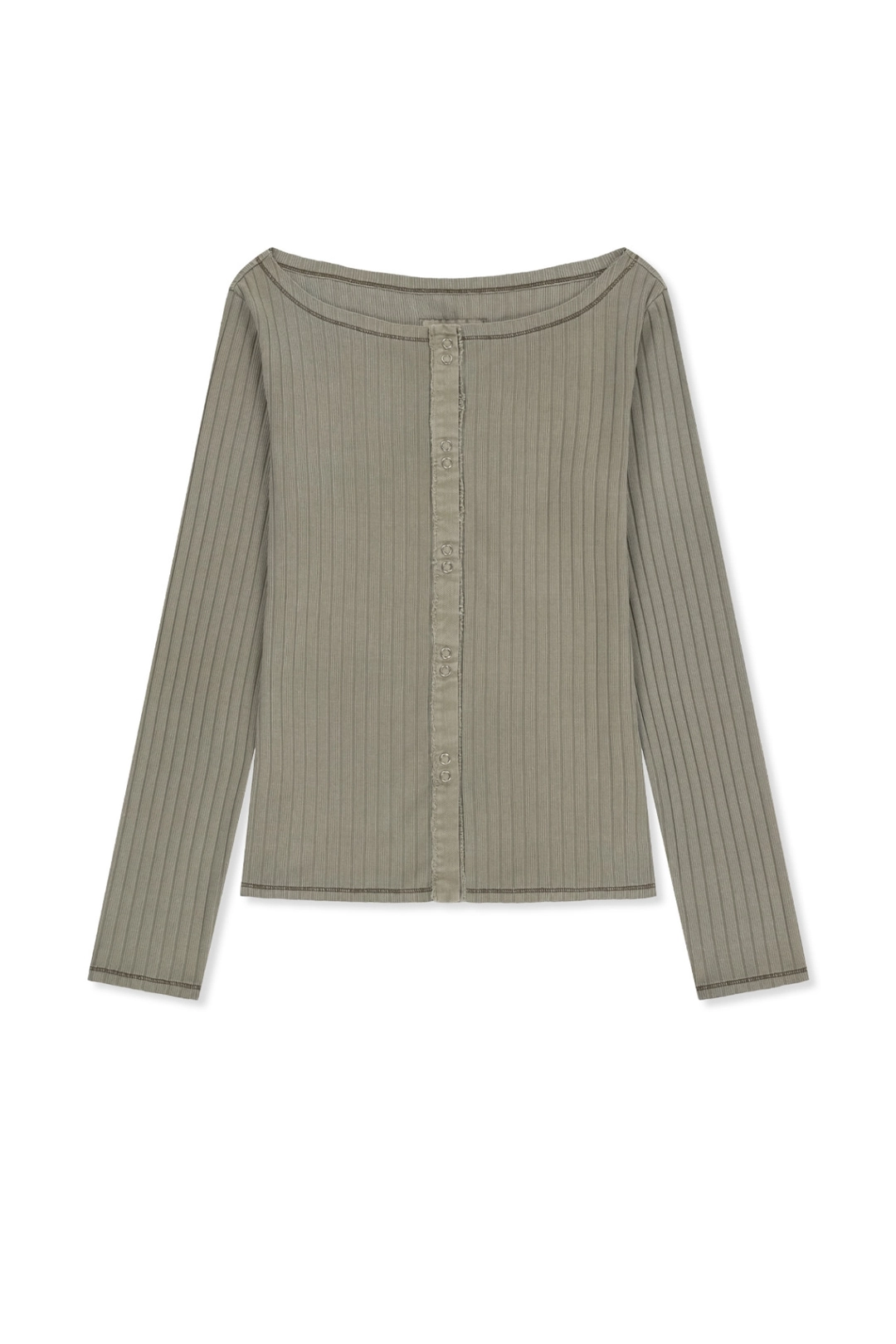 마뗑킴 VINTAGE WASHED RIBBED SNAP TOP IN LIGHT KHAKI 상품 이미지 1