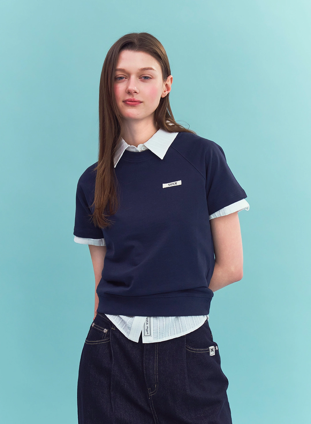 세터 (W) Basic Half Sweatshirt - Navy 상품 이미지 2