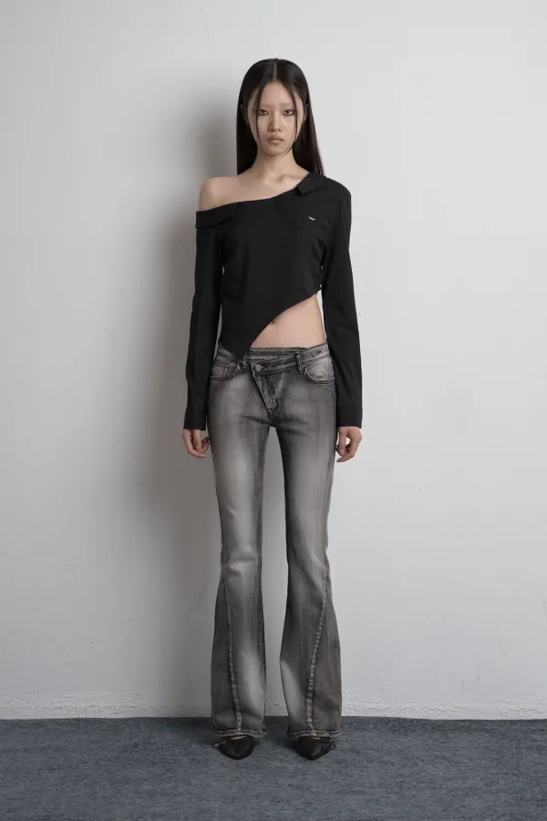 FLOW UNBALANCED CROP SHIRT BLACK