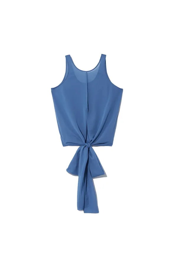 SELF-TIE SLEEVELESS BLOUSE [BLUE]