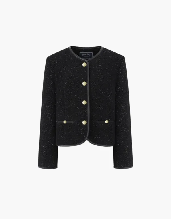 no collar leather piping jacket - black