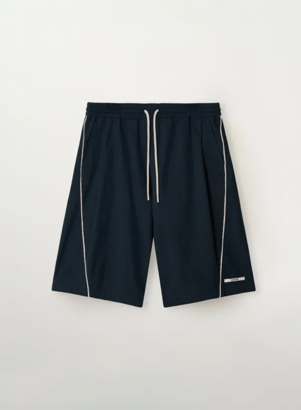 Side Tuck Curved Bermuda Pants - Navy