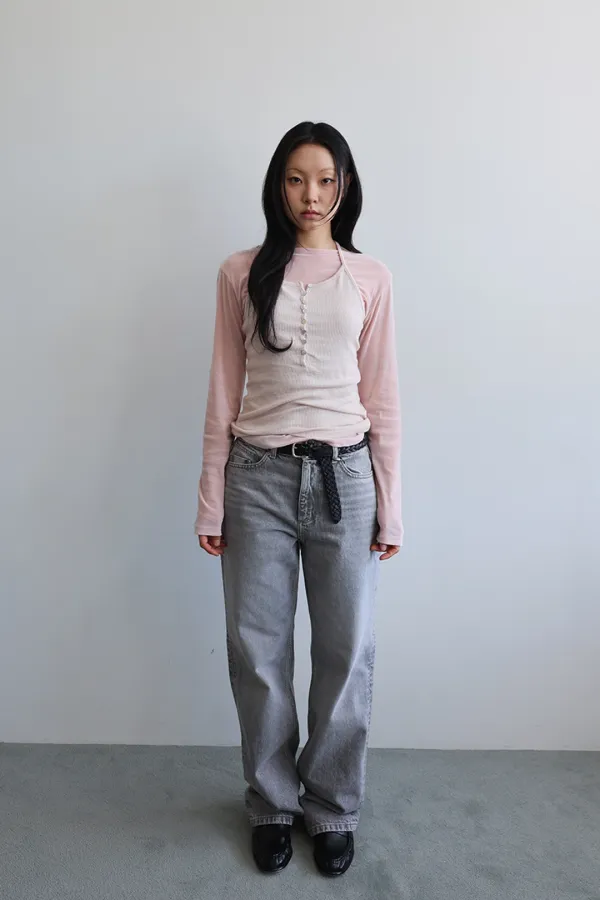 Mother-of-pearl button layered top_pink