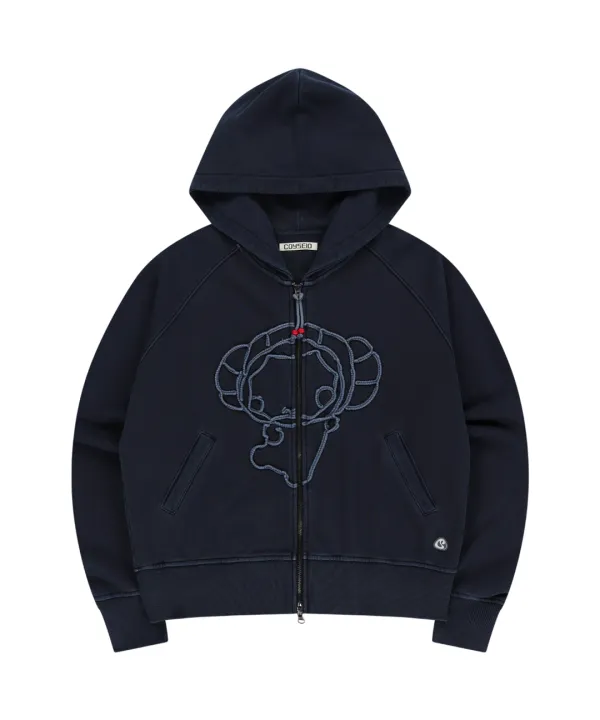 VINTAGE TAPE HOOD ZIP-UP NAVY