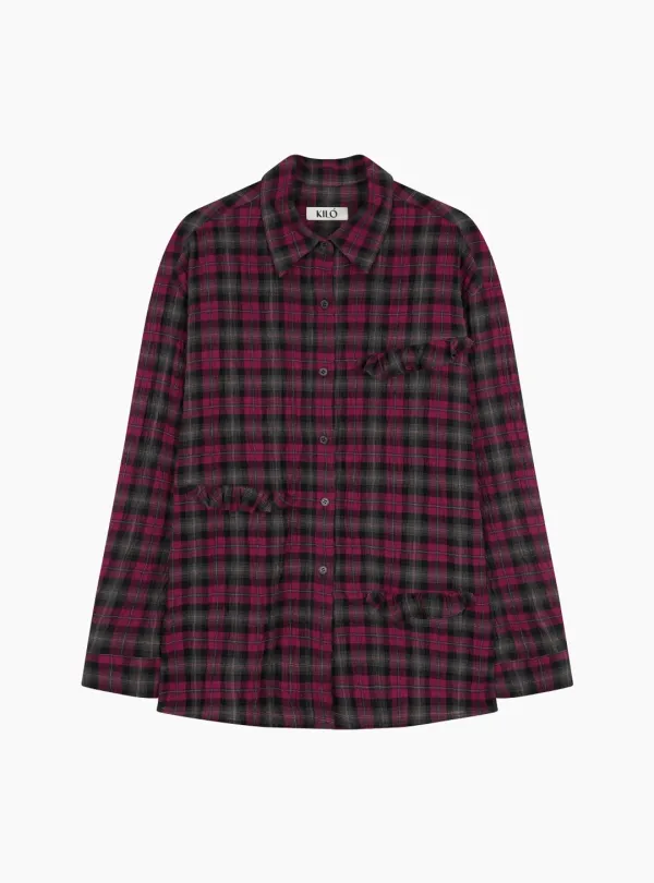 CHECK RUFFLED SHIRT (PINK)
