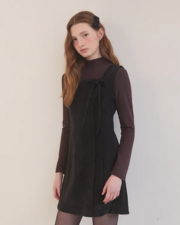Velvet belted mini dress - black