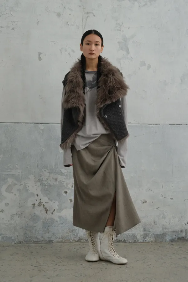 Faux Fur-Knit Reversible Vest (charcoal)