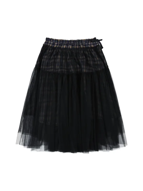 CHECK TULLE SKIRT [NAVY]