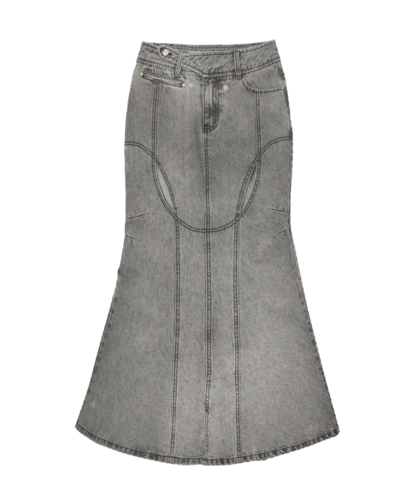 Mermaid Slit Denim Skirt / Grey