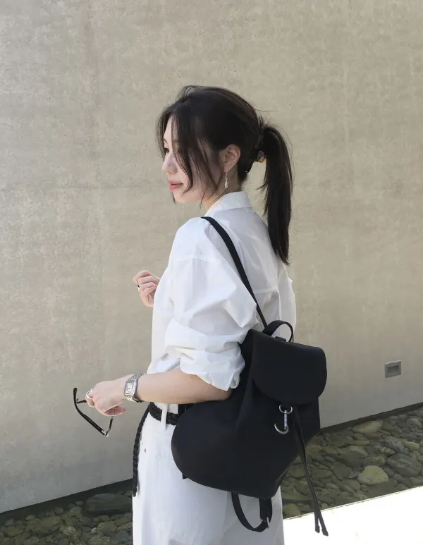 Nylon Flap Backpack Black