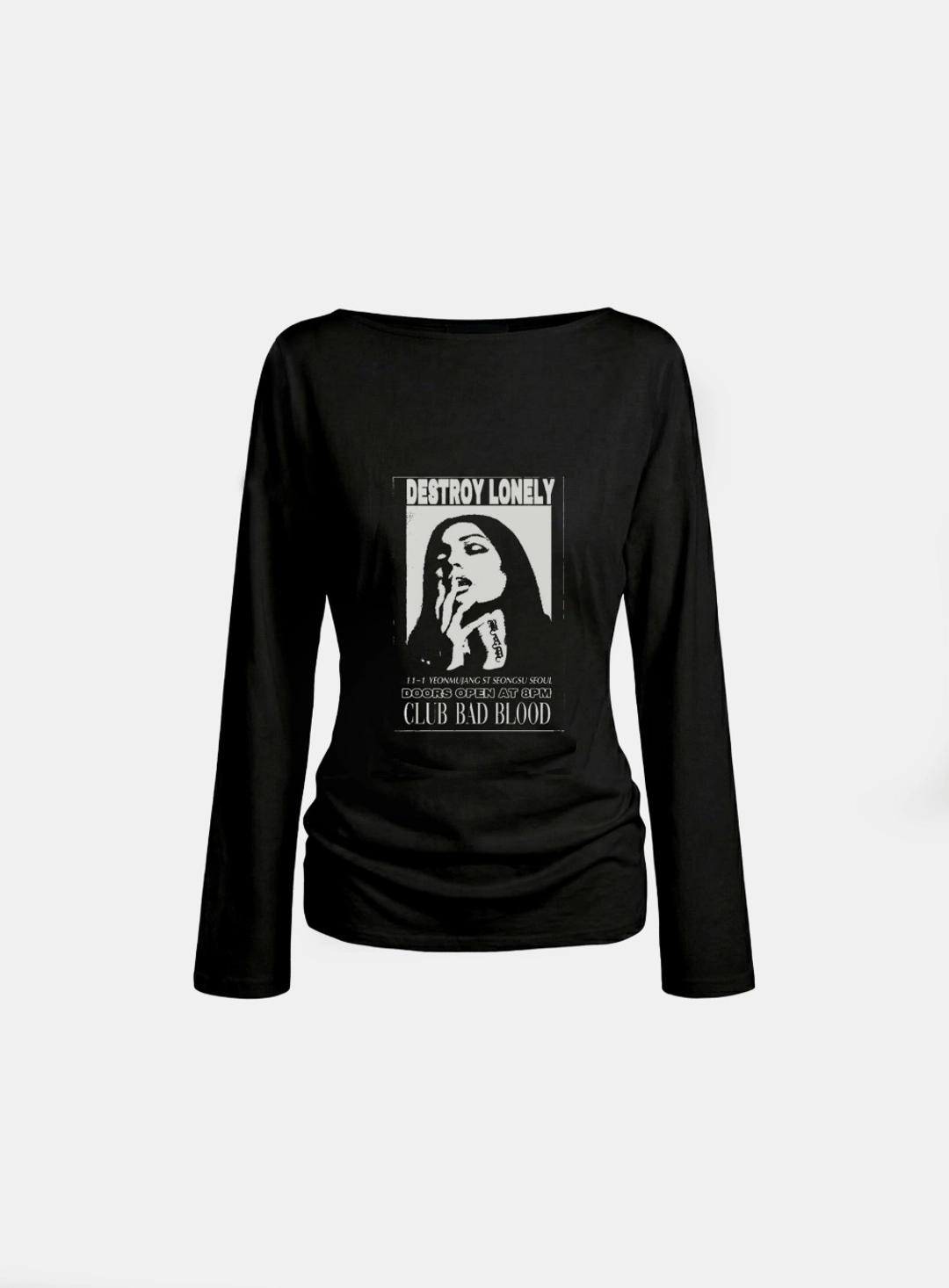 배드블러드 [w-tee26-122] CLUB BAD POST Boat Neck T-Shirt - Black 상품 이미지 1