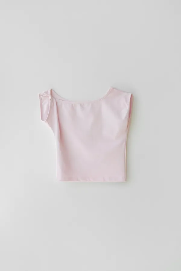 Shoulder twisted slim tee (pink)