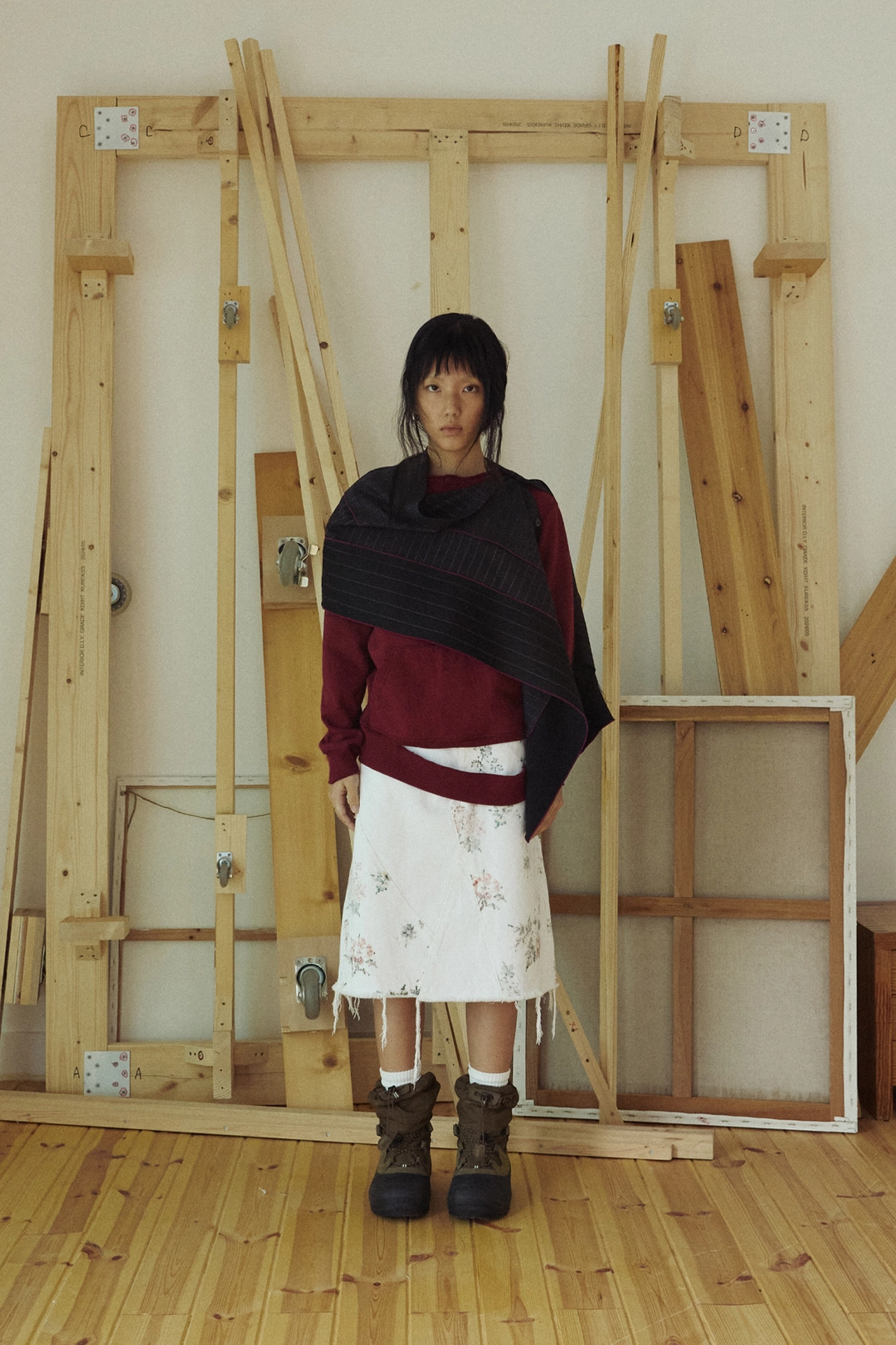 공테잎 PRINTED PANEL DENIM SKIRT OFF WHITE 상품 이미지 1
