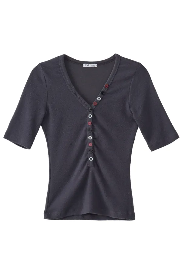 Soft Button T-Shirt_Charcoal