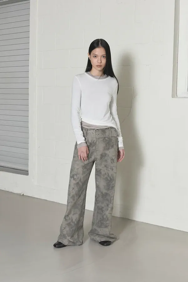 [1st Restcok] JARQUARD BELT TROUSERS - BEIGE