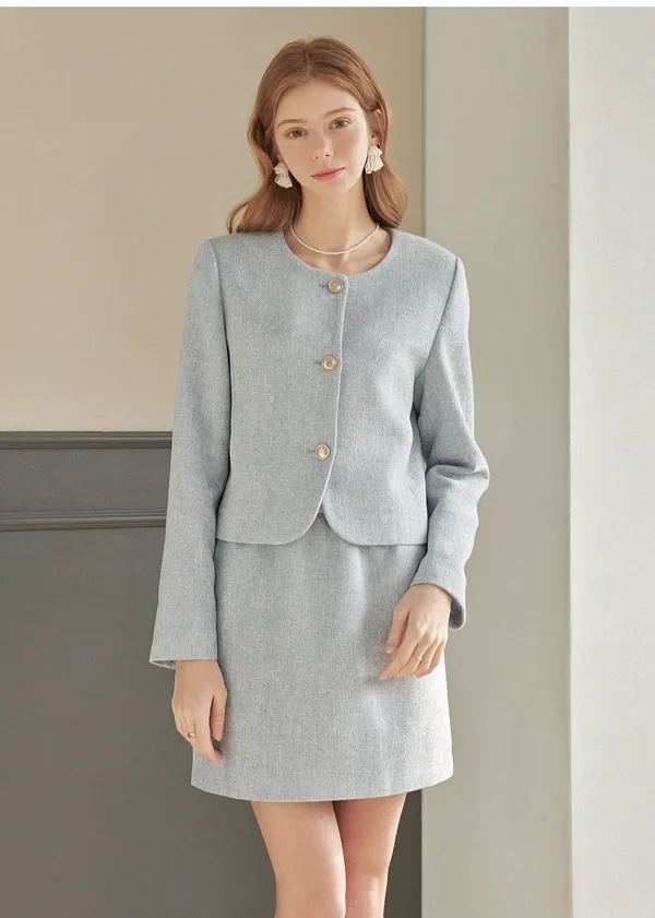  [44-120]  Amarllis Tweed Semi Crop Jacket  아마릴리스 트위드 세미 크롭 자켓 (봄-데일리룩-로맨틱룩-하객룩-격식룩-데이트룩-출근룩-오피스룩-라운드넥-노카라-빅사이즈-자체제작) 