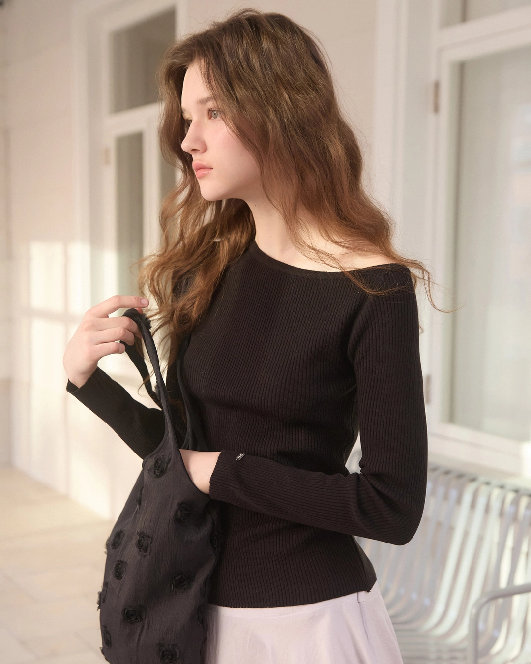 어다울 Golgi one off shoulder knit - black 상품 이미지 1